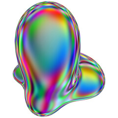 Iridescent liquid 3D blob shape. Abstract multicolor design element isolated on a transparent background.