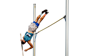 male athlete jumping pole vault in summer athletics championships, isolated on transparent...