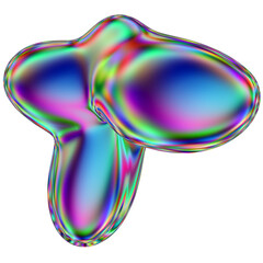 Iridescent liquid 3D blob shape. Abstract multicolor design element isolated on a transparent background.