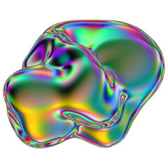 Iridescent liquid 3D blob shape. Abstract multicolor design element isolated on a transparent background.