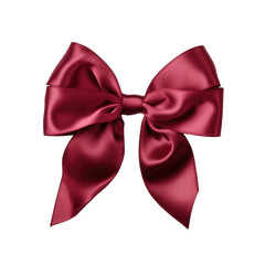 Rich burgundy satin bow with ribbon isolated on transparent background