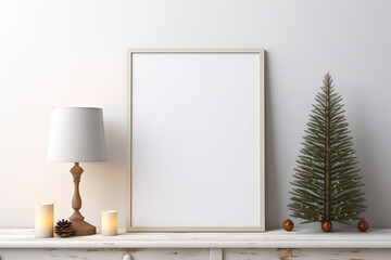 Blank canvas or mockup poster frame Merry Christmas and Happy New Year - obrazy, fototapety, plakaty