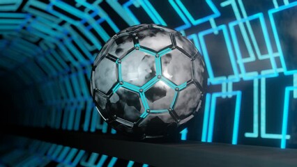 Loop 3d animation of a technosphere made of hexagons that continuously moves in a virtual tunnel. Abstract, fantastic virtual environment. - Powered by Adobe