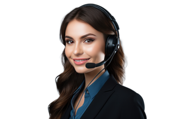 A beautiful woman call center agent isolated on transparent background.