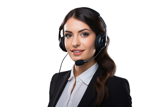 A beautiful woman call center agent isolated on transparent background.