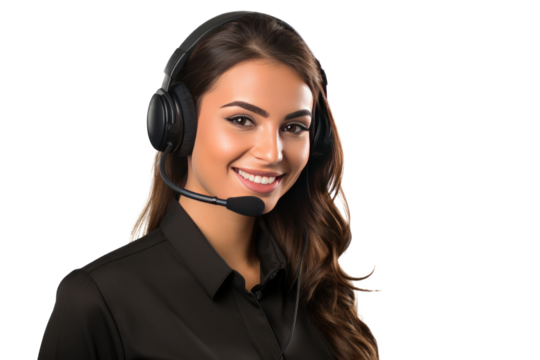 A beautiful woman call center agent isolated on transparent background.