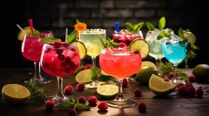 Cocktail party with colorful drinks - obrazy, fototapety, plakaty