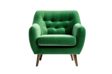 A green accent chair, armchair isolated on transparent background.