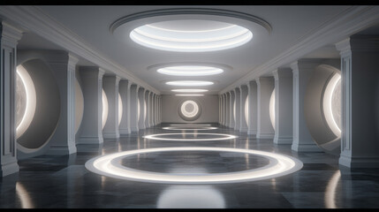 Empty marble futuristic tunnel. Technology Design.