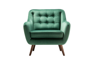 A green accent chair, armchair isolated on transparent background.