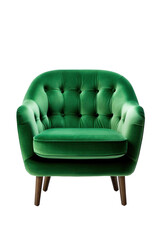 A green accent chair, armchair isolated on transparent background.