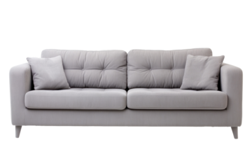 A grey seater sofa isolated on transparent background.