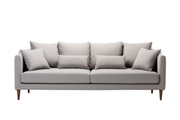 A grey seater sofa isolated on transparent background.