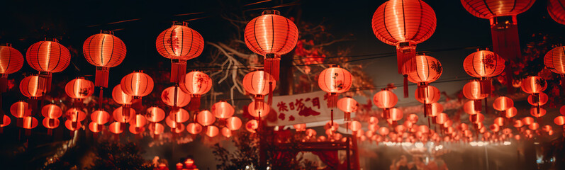 Photograph of Chinese red lantern on the night of Chinese New Year of happiness