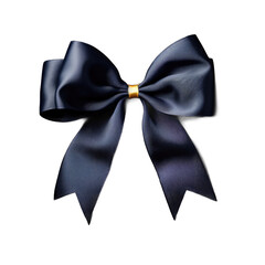 Navy blue velvet bow and ribbon isolated on transparent background