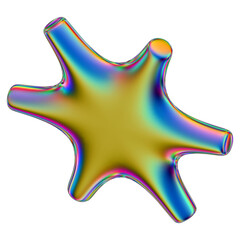 Iridescent geometric 3D shape isolated on a transparent background. Trendy abstract holographic design element.