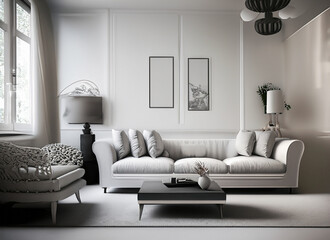 Modern interior with white monochromatic color scheme