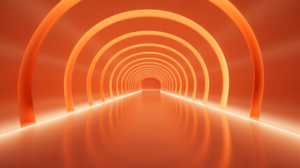 Empty orange futuristic tunnel. Technology Design.