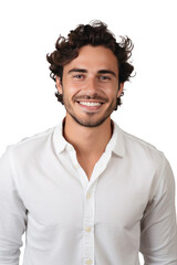 A happy handsome, young brunette man wearing eyeglasses and shirt isolated on transparent background.