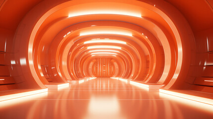 Naklejka premium Empty orange futuristic tunnel. Technology Design.