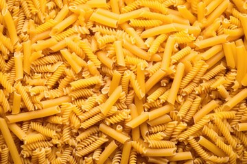 spiral pasta strands together in a pile