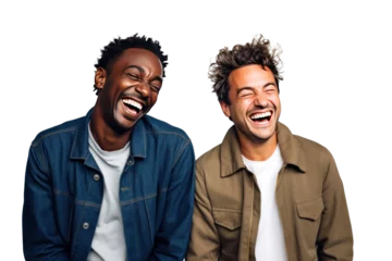 Fotobehang Two interracial best friends laughing and having a good time together isolated on transparent background. © tong2530