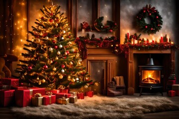 Fototapeta na wymiar christmas tree with fireplace