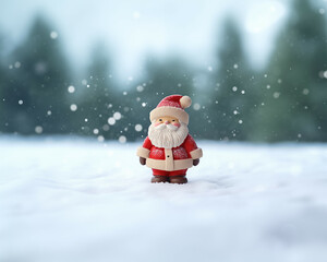 Naklejka na ściany i meble Photorealistic Christmas-themed illustration: Simple toy Santa Claus in the snow