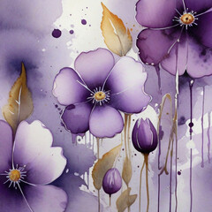 Purple watercolor flowers. Hand-painted abstract botanical illustrations. flowers for wedding stationery, card printing