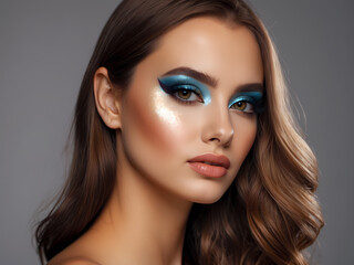 Fototapeta premium Beautiful woman face. Perfect makeup. Beauty fashion. Eyelashes. Cosmetic Eyeshadow