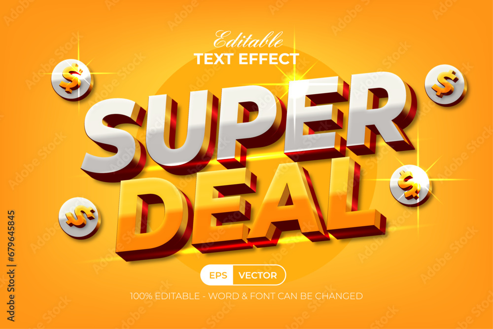 Poster super deal text effect modern shiny style. editable text effect.