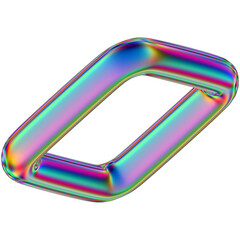 Iridescent geometric 3D shape isolated on a transparent background. Trendy abstract holographic design element.