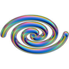 Iridescent geometric 3D shape isolated on a transparent background. Trendy abstract holographic design element.