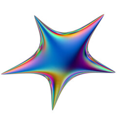 Obraz premium Iridescent geometric 3D shape isolated on a transparent background. Trendy abstract holographic design element.