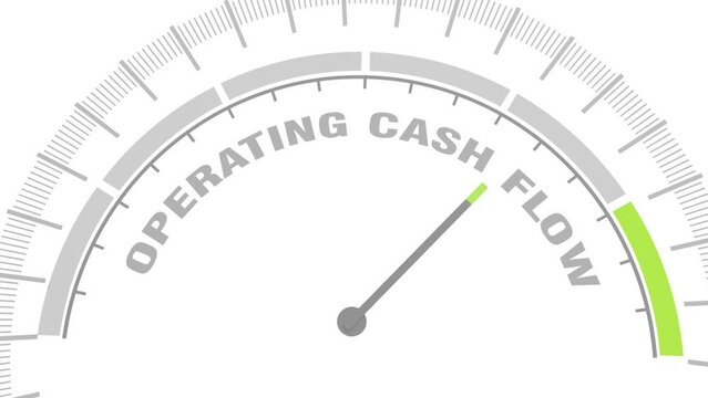 Operating Cash Flow - measure of the amount of cash generated by a company's normal business operations. Instrument scale with arrow. Colorful infographic gauge element.