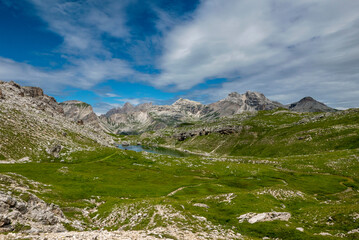 scenic dolomite mountain panorama in summer