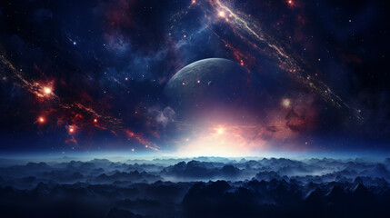 Fototapeta na wymiar Panorama of a galaxy planets