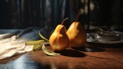 Pear on the table - obrazy, fototapety, plakaty