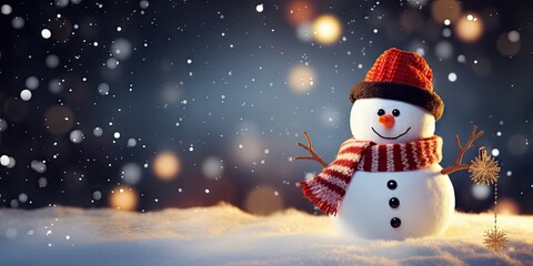 Building joy with frosty friend. Snowy delight. Celebrating season with merry snowman and snow. Frosty greetings. Charming in winter tale on christmas