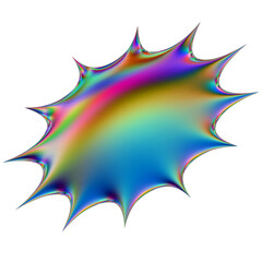 Iridescent geometric 3D shape isolated on a transparent background. Trendy abstract holographic design element.