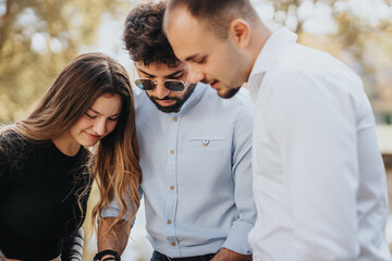 University students studying outdoors, discussing subjects, solving problems, and preparing for exams.