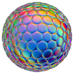 Iridescent geometric 3D shape isolated on a transparent background. Trendy abstract holographic design element.