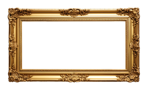 antique gold rectangle picture frame isolated on a transparent background