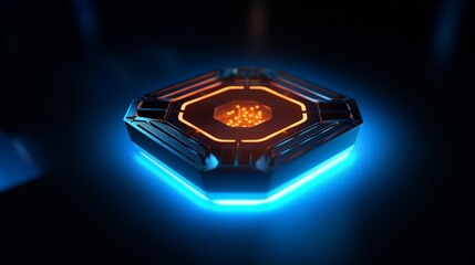 Top view of a glowing chip with glowing light Ai generated art
