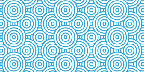 Fototapeta premium Modern geometric ocean spiral pattern and abstract circle wave lines. blue seamless tile stripe geomatics overlapping create retro square line backdrop pattern background. Overlapping Pattern.