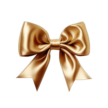 Gold metallic bow and ribbon isolated on transparent background