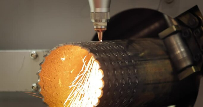CNC Laser and gas cutting of metal, modern industrial technology.