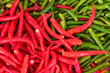 Chili peppers of Thailand in the background