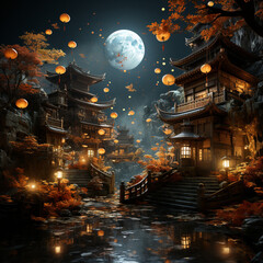 Obraz premium sky, fire, light, night, christmas, abstract, flame, moon, landscape, nature, lights, ai