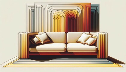 AI generated illustration of a minimalistic sofa with pillows